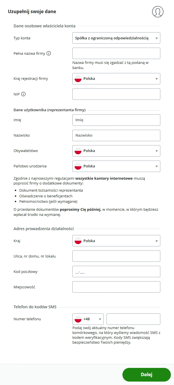 Formularz dla spółki z o.o.