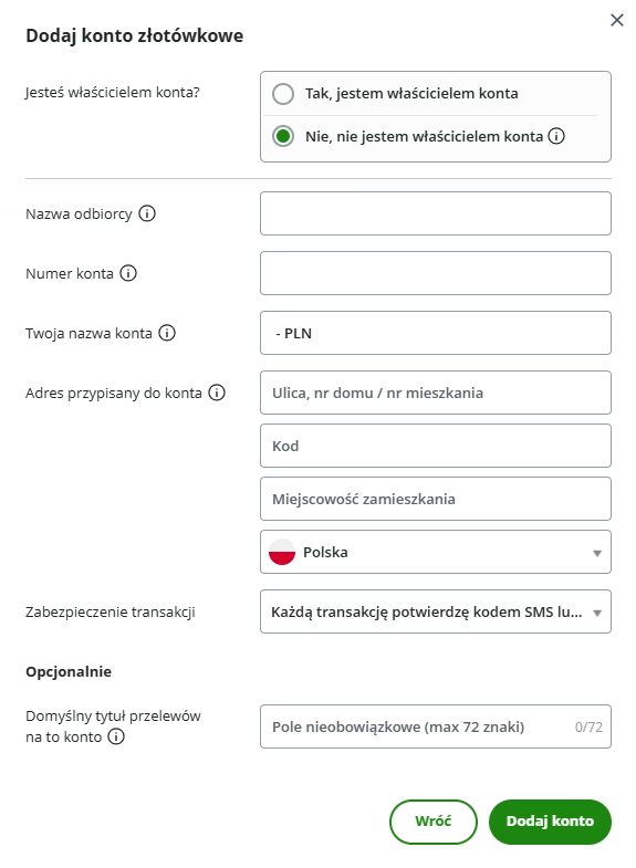 Formularz dodawania innego odbiorcy
